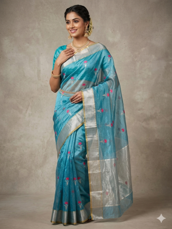 Arctic Blue Chanderi Pattu Silk Saree