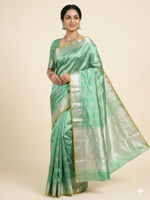 Authentic Mint Green Handloom Chanderi Pattu Silk Saree