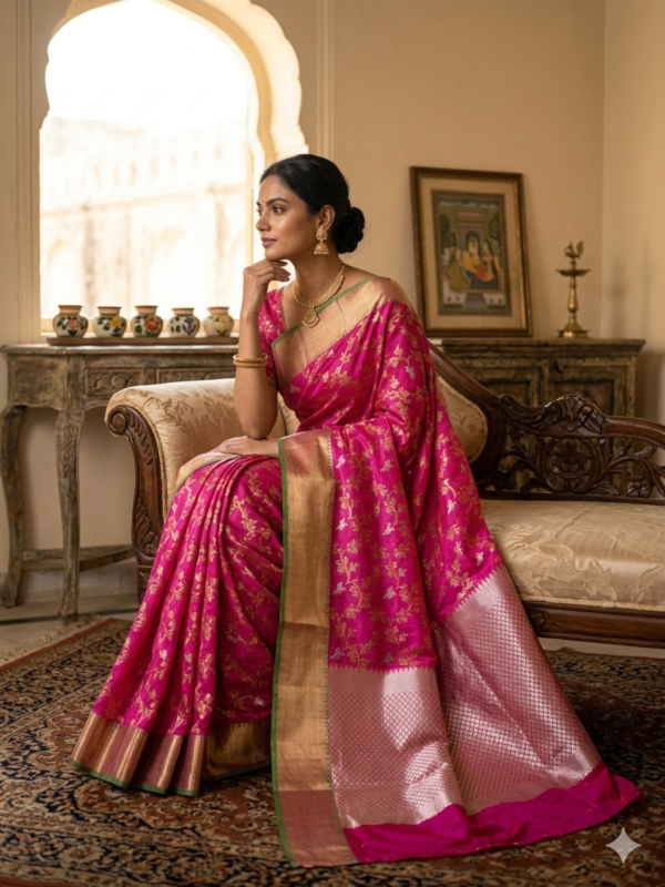 Rani Pink Handloom Chanderi Silk Saree