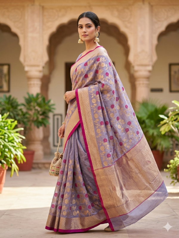 Lavender Mist Handloom Chanderi Saree