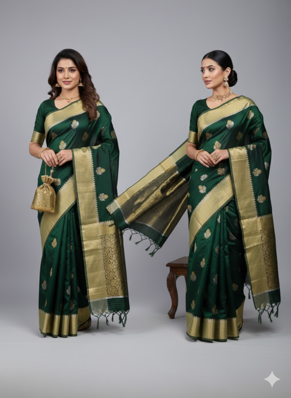 Luxurious Dark Green Chanderi Pattu Silk Saree