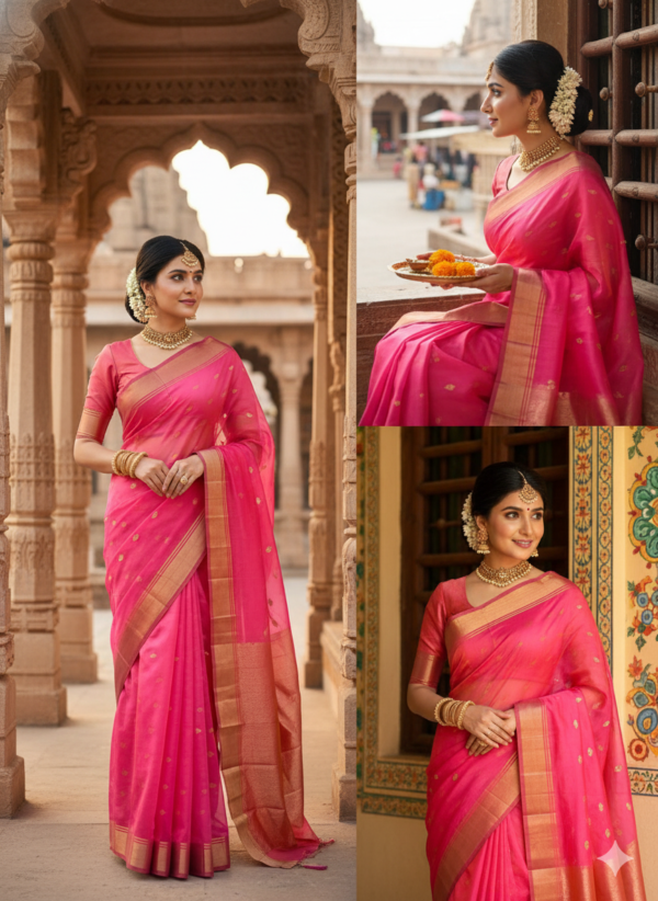 Royal Rani Pink Chanderi Katan Silk Saree