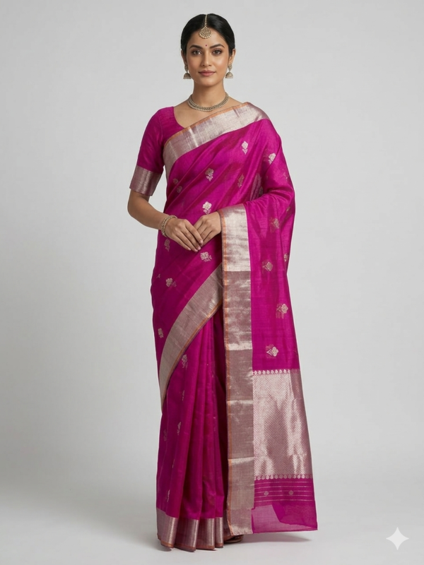 Magenta Pink Chanderi Silk Saree