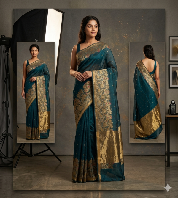 The Vrindavan Heritage Chanderi Pattu Silk Saree