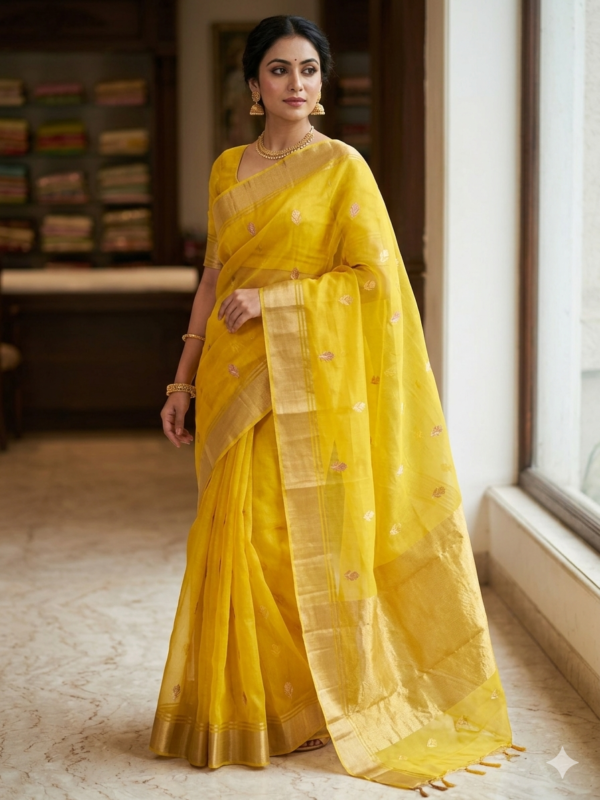 Mustard Yellow Chanderi Katan Silk Saree