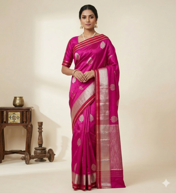 Vibrant Magenta Chanderi Pattu silk saree