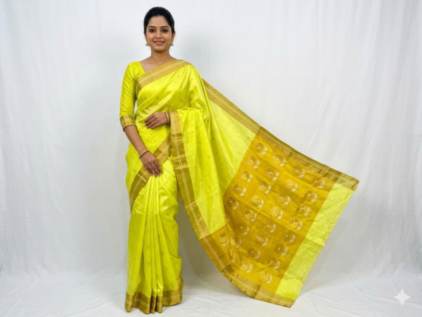 Fluorescent Lime Green Pattu Silk