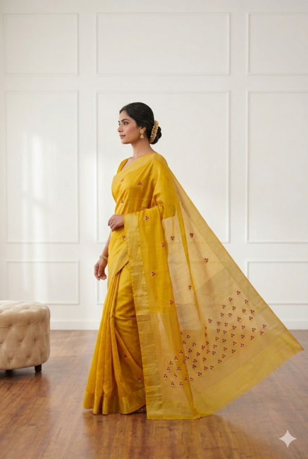 Radiant Mustard Yellow Ek Naal Buti Chanderi Saree