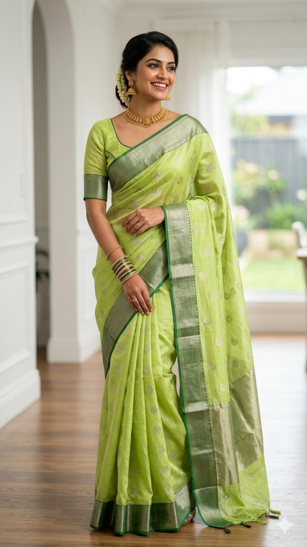 Ethereal Lime Green Chanderi Silk Saree