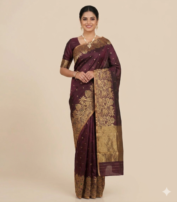 Deep Wine Handwoven Chanderi Pattu Silk Saree