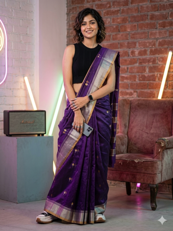 Purple Chanderi Katan Silk Saree